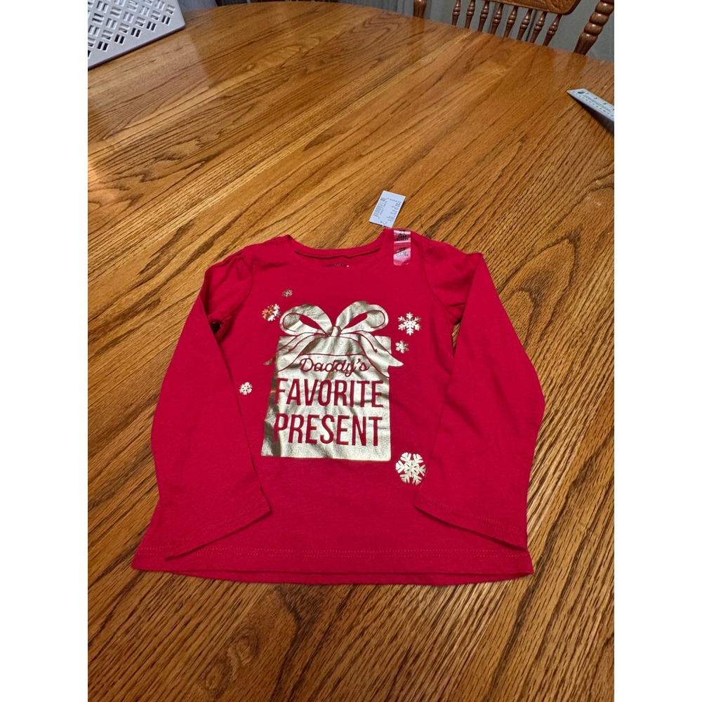 The Childrens Place Girls 2T Red Daddys Favorite Present Gold Foil Graphic Tee